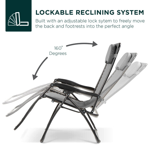 Oversized Reclining Zero Gravity Chair Lounger w/ Cup Holder, Pillow