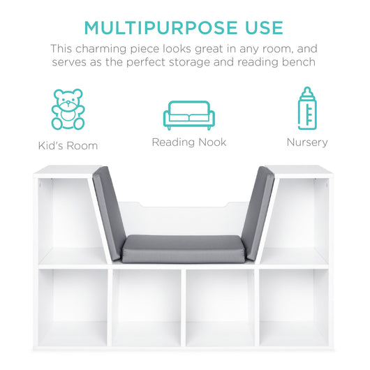 6-Cubbie Kids Bookcase Furniture Accent w/ Cushioned Reading Nook