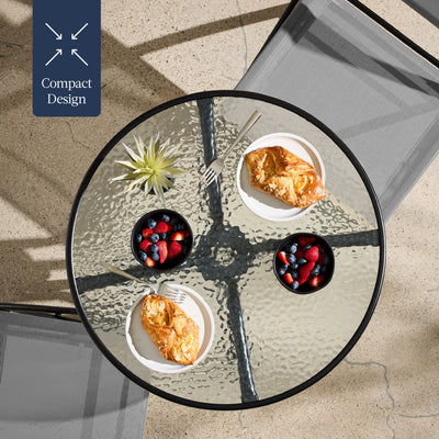 3-Piece Bistro Set w/ Glass Table, 2 Foldable Chairs