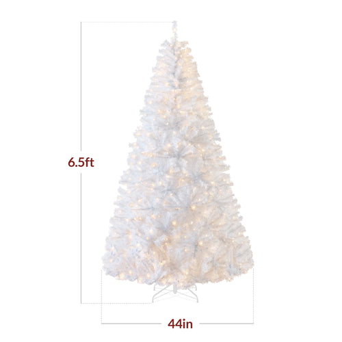 Pre-Lit Hinged Artificial White Pine Christmas Tree w/ Lights, Metal Stand