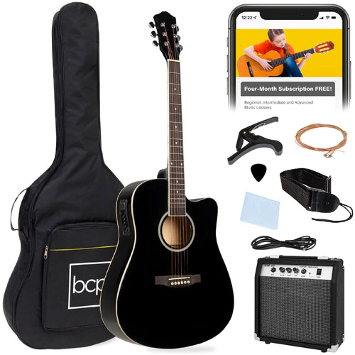 Beginner Acoustic Electric Cutaway Guitar Set w/ Gig Bag, Strap - 41in