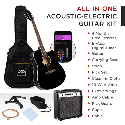 Beginner Acoustic Electric Cutaway Guitar Set w/ Gig Bag, Strap - 41in
