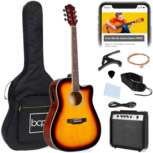 Beginner Acoustic Electric Cutaway Guitar Set w/ Gig Bag, Strap - 41in