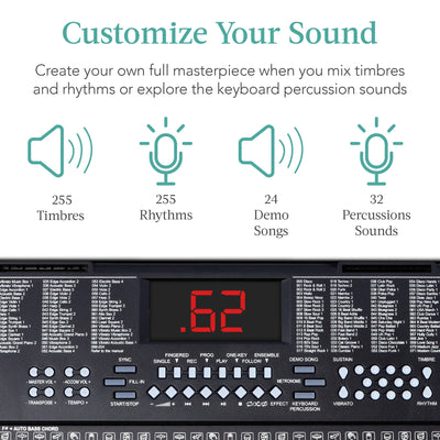 61-Key Beginners Electronic Keyboard Piano Set w/ 3 Modes, Microphone