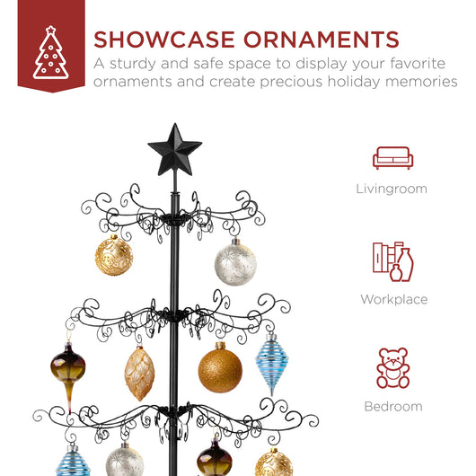 Wrought Iron Christmas Tree Ornament Display w/ Easy Assembly, Stand - 6ft