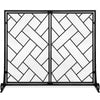 2-Panel Wrought Iron Geometric Fireplace Screen w/ Magnetic Doors - 44x33in