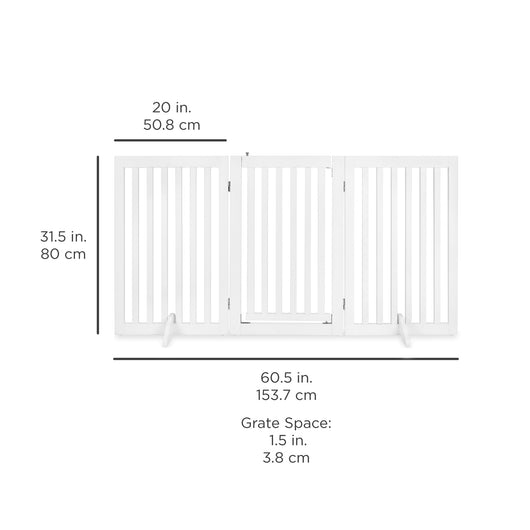 31.5in 3-Panel Freestanding Wooden Pet Gate w/ Door, Support Feet