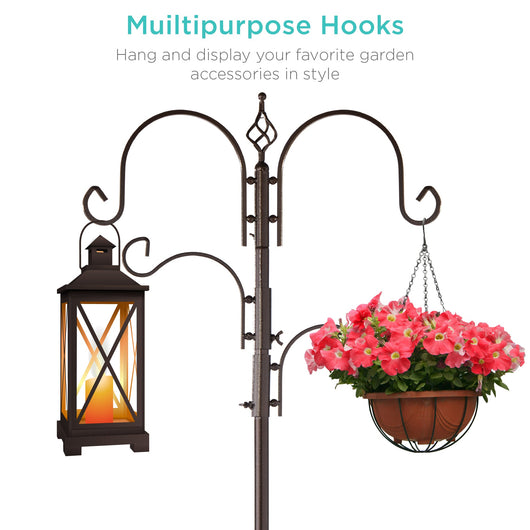 4-Hook Bird Feeding Station, Steel Feeder Stand w/ 2 Bird Feeders - 91in