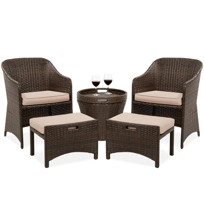 5-Piece Outdoor Wicker Bistro Set w/ Side Storage Table, No Assembly