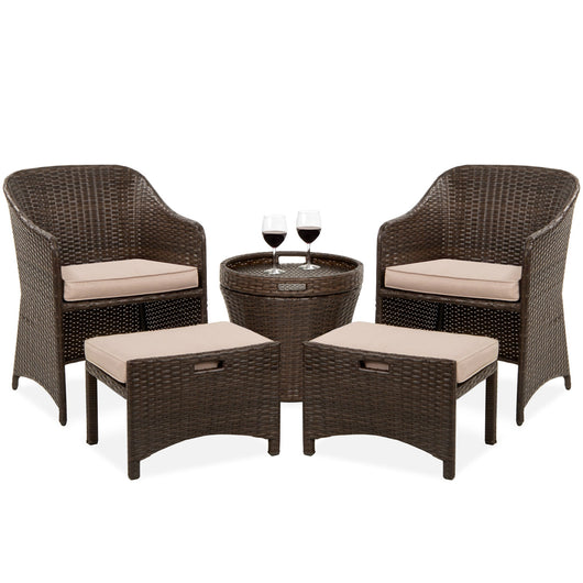 5-Piece Outdoor Wicker Bistro Set w/ Side Storage Table, No Assembly