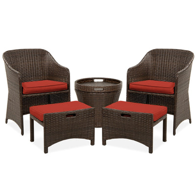 5-Piece Outdoor Wicker Bistro Set w/ Side Storage Table, No Assembly