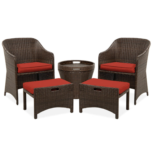 5-Piece Outdoor Wicker Bistro Set w/ Side Storage Table, No Assembly