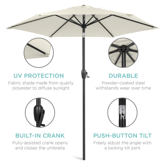Outdoor Market Patio Umbrella w/ Push Button Tilt, Crank Lift - 7.5ft