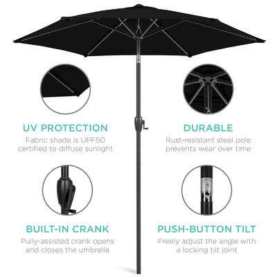Outdoor Market Patio Umbrella w/ Push Button Tilt, Crank Lift - 7.5ft
