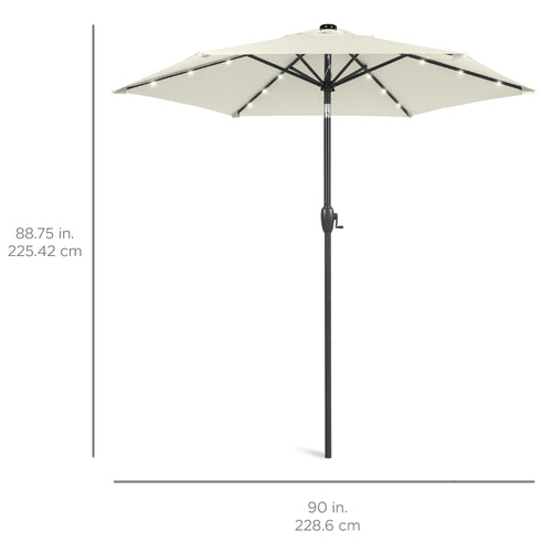 Outdoor Solar Patio Umbrella w/ Push Button Tilt, Crank Lift - 7.5ft
