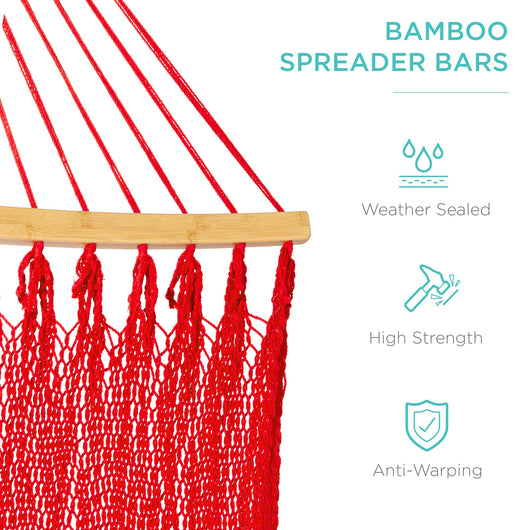 2-Person Woven Polyester Hammock w/ Curved Bamboo Spreader Bar, Carry Bag