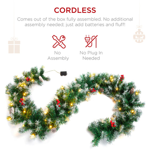 9ft Pre-Lit Christmas Garland w/ 50 Lights, Pine Cones, Berries