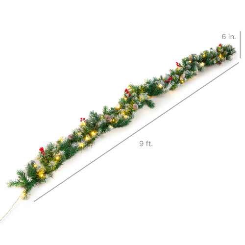 9ft Pre-Lit Christmas Garland w/ 50 Lights, Pine Cones, Berries