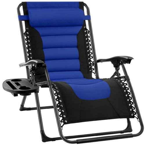 Oversized Padded Zero Gravity Chair, Folding Recliner w/ Headrest, Side Tray