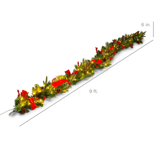 9ft Pre-Lit Christmas Garland w/ 50 Lights, Pine Cones, Berries