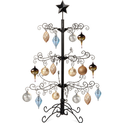 Wrought Iron Christmas Tree Ornament Display w/ Easy Assembly, Stand - 3ft