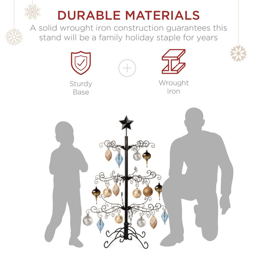 Wrought Iron Christmas Tree Ornament Display w/ Easy Assembly, Stand - 3ft