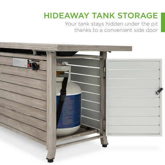 50,000 BTU Rectangular Propane Gas Fire Pit Table w/ Storage, Cover - 57in