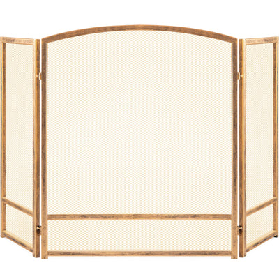 3-Panel Simple Steel Mesh Fireplace Screen w/ Worn Finish - 47.5x27.25in