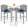 3-Piece Outdoor Bistro Wicker Table Bar Set w/ Bar Stools, Footrests