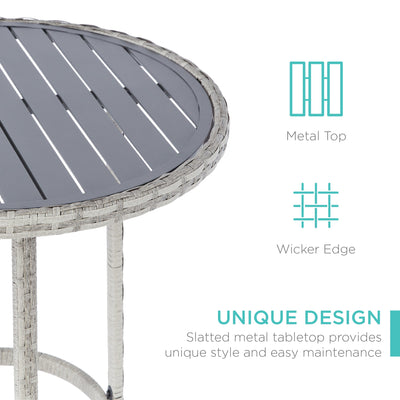 3-Piece Outdoor Bistro Wicker Table Bar Set w/ Bar Stools, Footrests