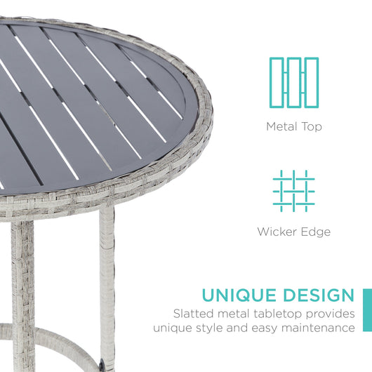 3-Piece Outdoor Bistro Wicker Table Bar Set w/ Bar Stools, Footrests