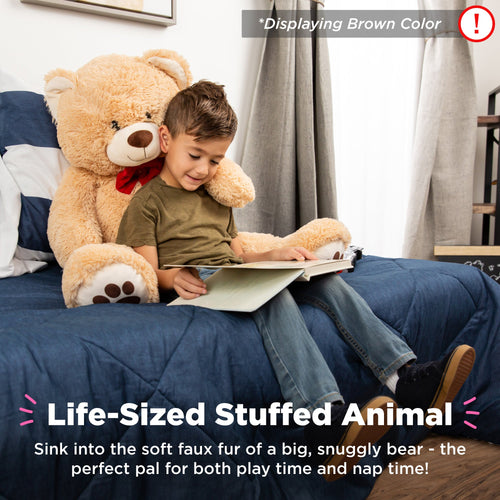 Giant Plush Teddy Bear Stuffed Animal w/ Bow Tie, Paw Prints - 35in