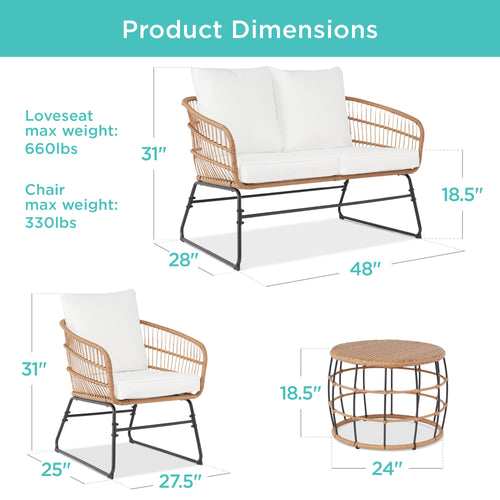 4-Piece Rope Wicker Outdoor Conversation Set w/ Cushions, Table