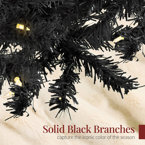 Pre-Lit Artificial Black Christmas Tree w/ Incandescent Lights, Metal Stand