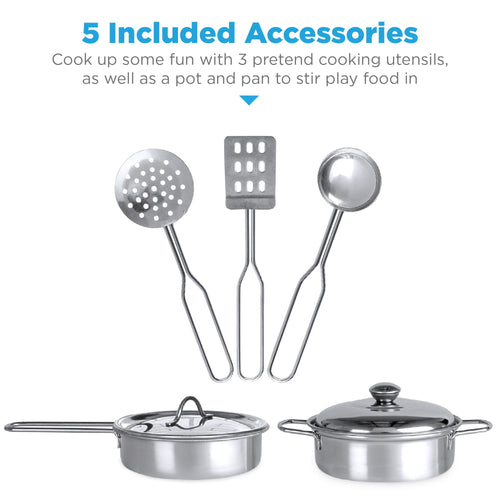 Pretend Play Wooden Farmhouse Kitchen Set w/ Storage, 5 Accessories