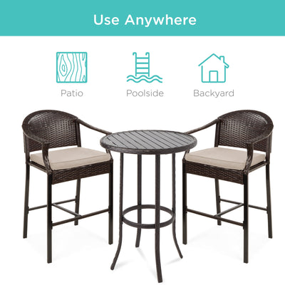 3-Piece Outdoor Bistro Wicker Table Bar Set w/ Bar Stools, Footrests