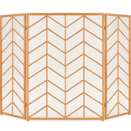 3-Panel Iron Chevron Fireplace Screen w/ Handles - 52x31in