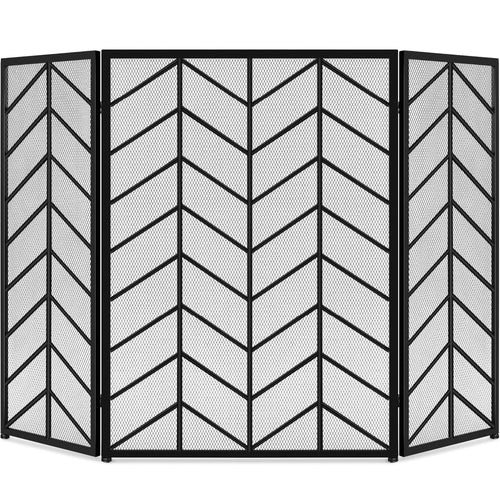 3-Panel Iron Chevron Fireplace Screen w/ Handles - 52x31in