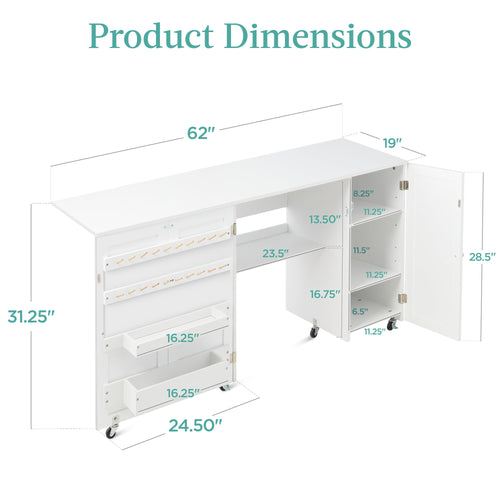 Large Portable Folding Sewing Table Multipurpose Craft Station w/ Wheels