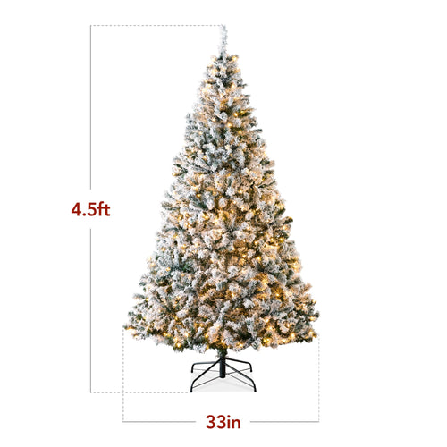 Pre-Lit Snow Flocked Artificial Pine Christmas Tree w/ Warm White Lights