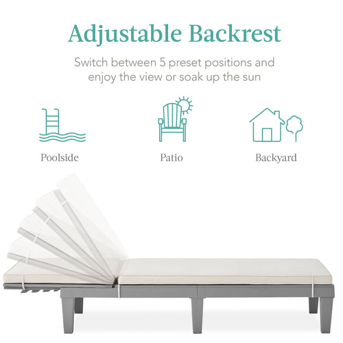 Outdoor Patio Lounge Chair, Resin Chaise Lounger w/ Seat Cushion, 5 Positions