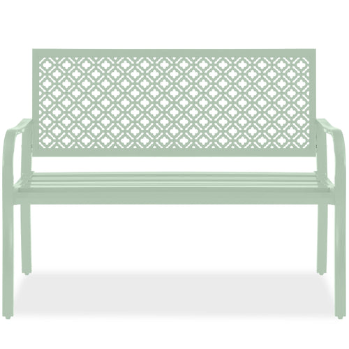 Indoor Outdoor Steel Bench w/ Geometric Backrest, Foot Levelers