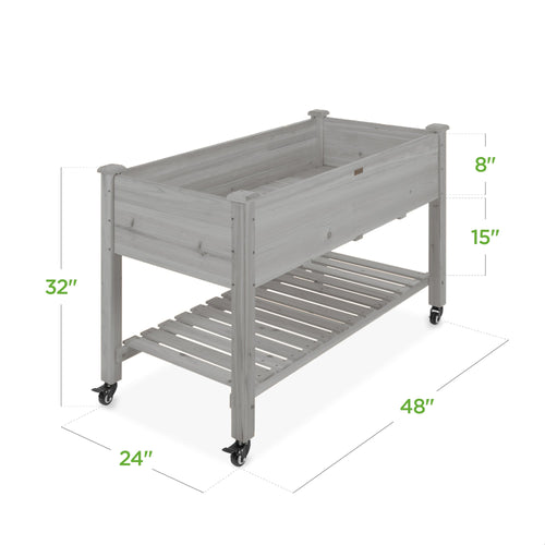 Mobile Raised Garden Bed Elevated Planter w/ Wheels, Shelf - 48x24x32in