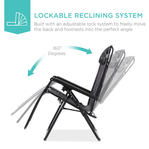 Folding Zero Gravity Recliner Patio Lounge Chair w/ Canopy, Side Tray