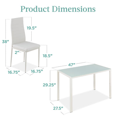 5-Piece Dining Table Set w/ Glass Top, Leather Chairs