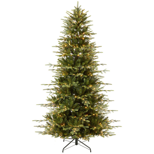 Pre-Lit Artificial Aspen Slim Noble Fir Christmas Tree w/ Metal Stand