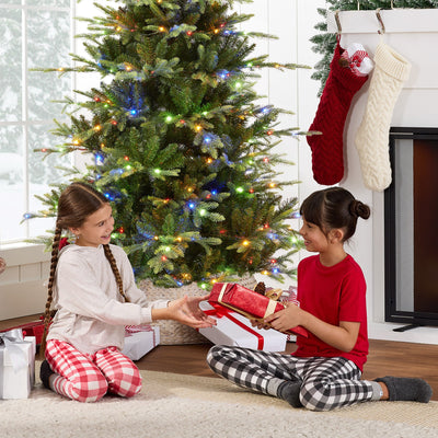 Pre-Lit Artificial Aspen Slim Noble Fir Christmas Tree w/ Metal Stand