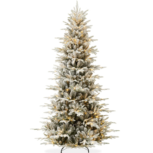 Pre-Lit Flocked Artificial Aspen Noble Fir Christmas Tree w/ Metal Stand