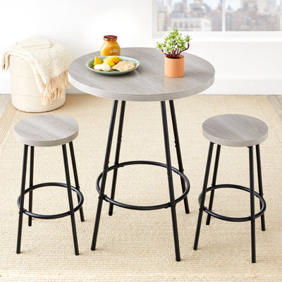 3-Piece Bistro Set Modern Round Counter Height Dining Set w/ 2 Stools