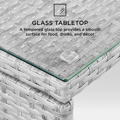 4-Piece Outdoor Wicker Conversation Patio Set w/ 4 Seats, Glass Table Top